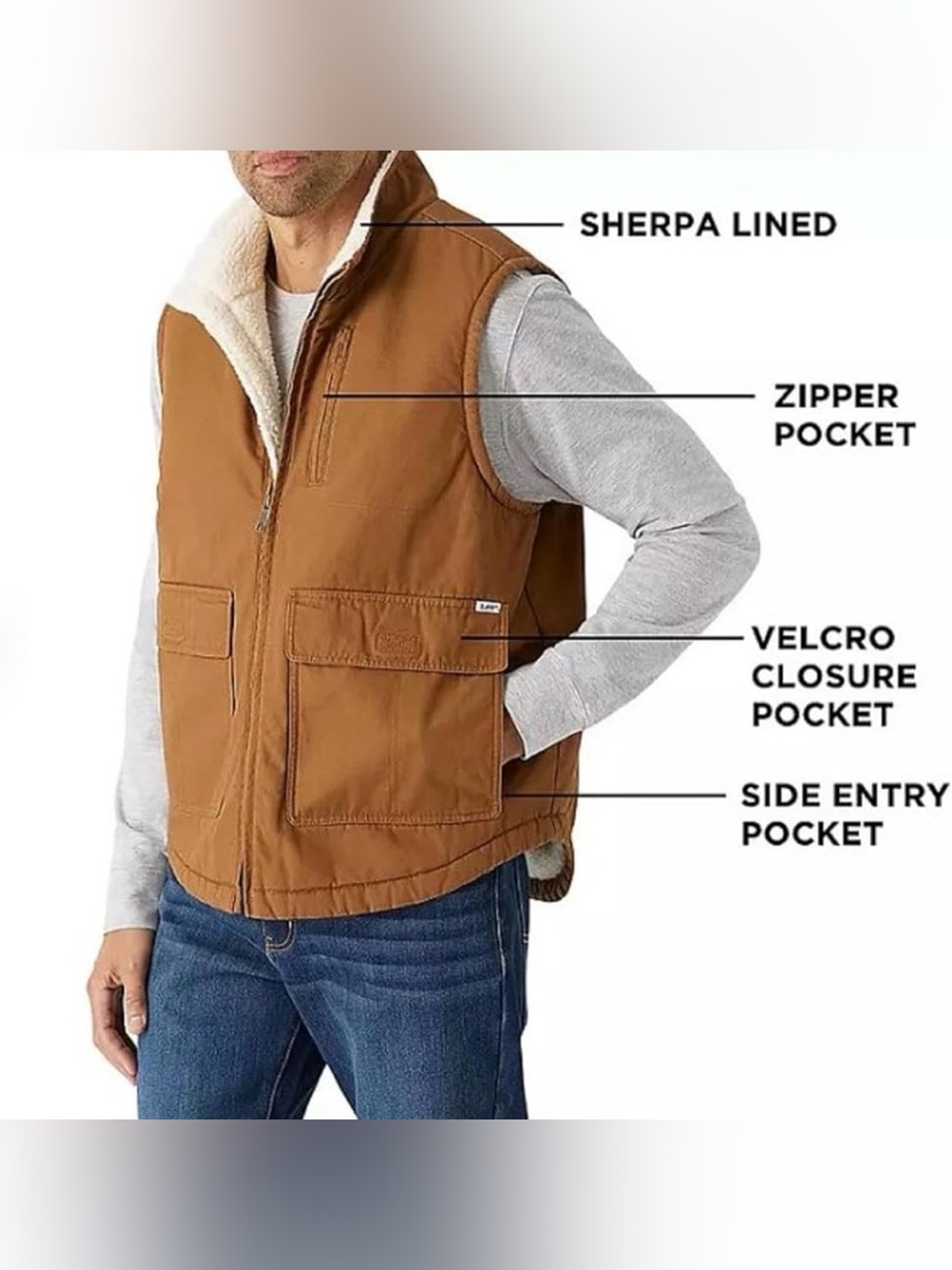 Lee Men’s Sherpa-Lined Caramel Brown Vest